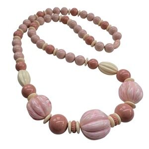Vintage Avon Burst of Spring Beaded Necklace Marbled Pink & Cream Acrylic Beads